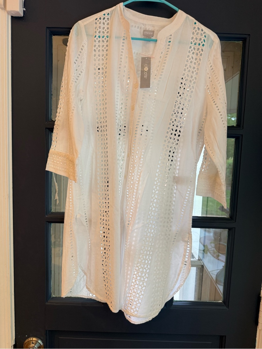 NWT Chico's White Eyelet Openfront Maxi Tunic Size 1
